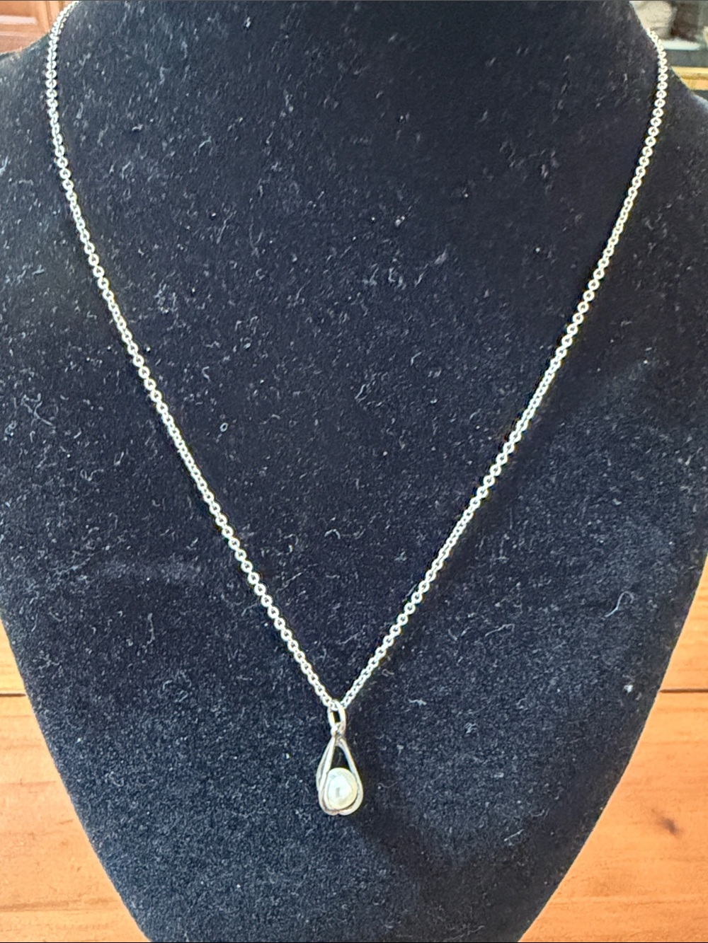 Danecraft Classic 925 Silver Caged Pearl Pendant Necklace, vintage